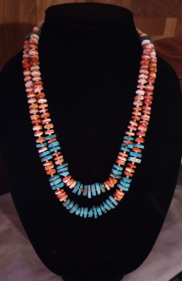 LL004 Necklace Orange Spiny and Turquoise