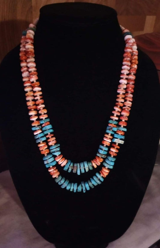 LL004 Necklace Orange Spiny and Turquoise