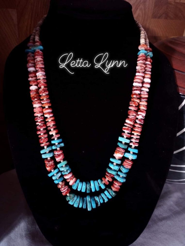 LL005 Necklace Red Spiny and Turquoise