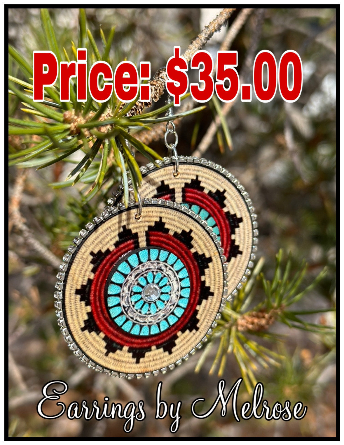 ML001 Wooden Earrings Navajo Basket Design